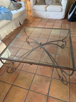 Square glass and iron coffee table