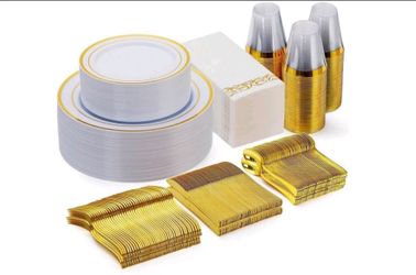WDF350 Pieces Gold Plastic Dinnerware