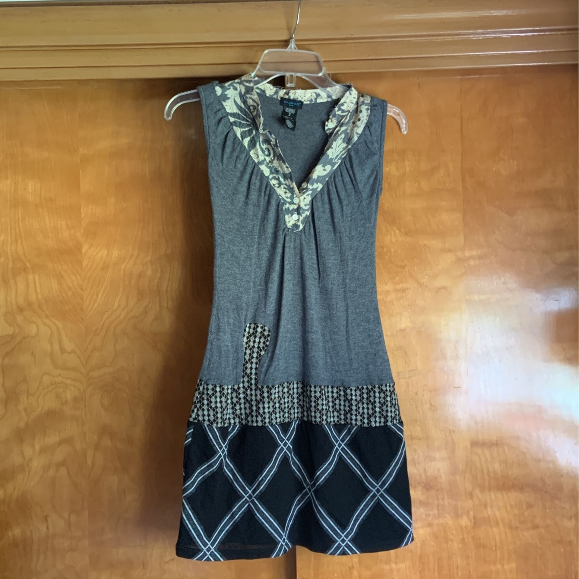 Dress…Spain Designer ..popular Custo Barcelona New Mini Dress Tunic From Spain Mixed Material Viscose, Cotton, Light Wool