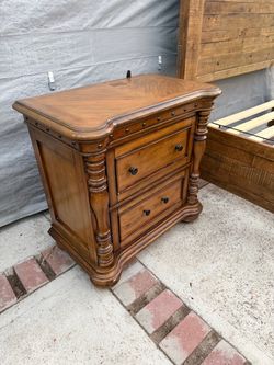 solid Wood Nightstand with USB port