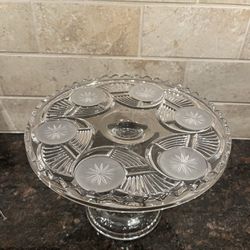 Antique EAPG Pattern Glass Horn Of Plenty Footed Cake Stand Plate c1890's