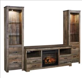 Rustic Entertainment Center w/ Fireplace