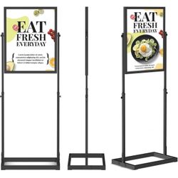 Heavy Duty Poster Stand, Double Sided 22×28 inch Metal Floor Display with Weatherproof Protection, Floor Standing Sign Holder, Durable Steel Construct