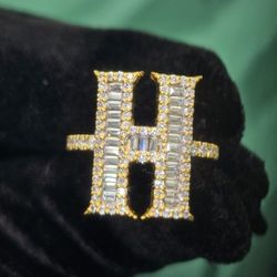 INTIAL "H" VVS D MOISSANITE  AND 925 STERLING SILVER  YELLOW GOLD