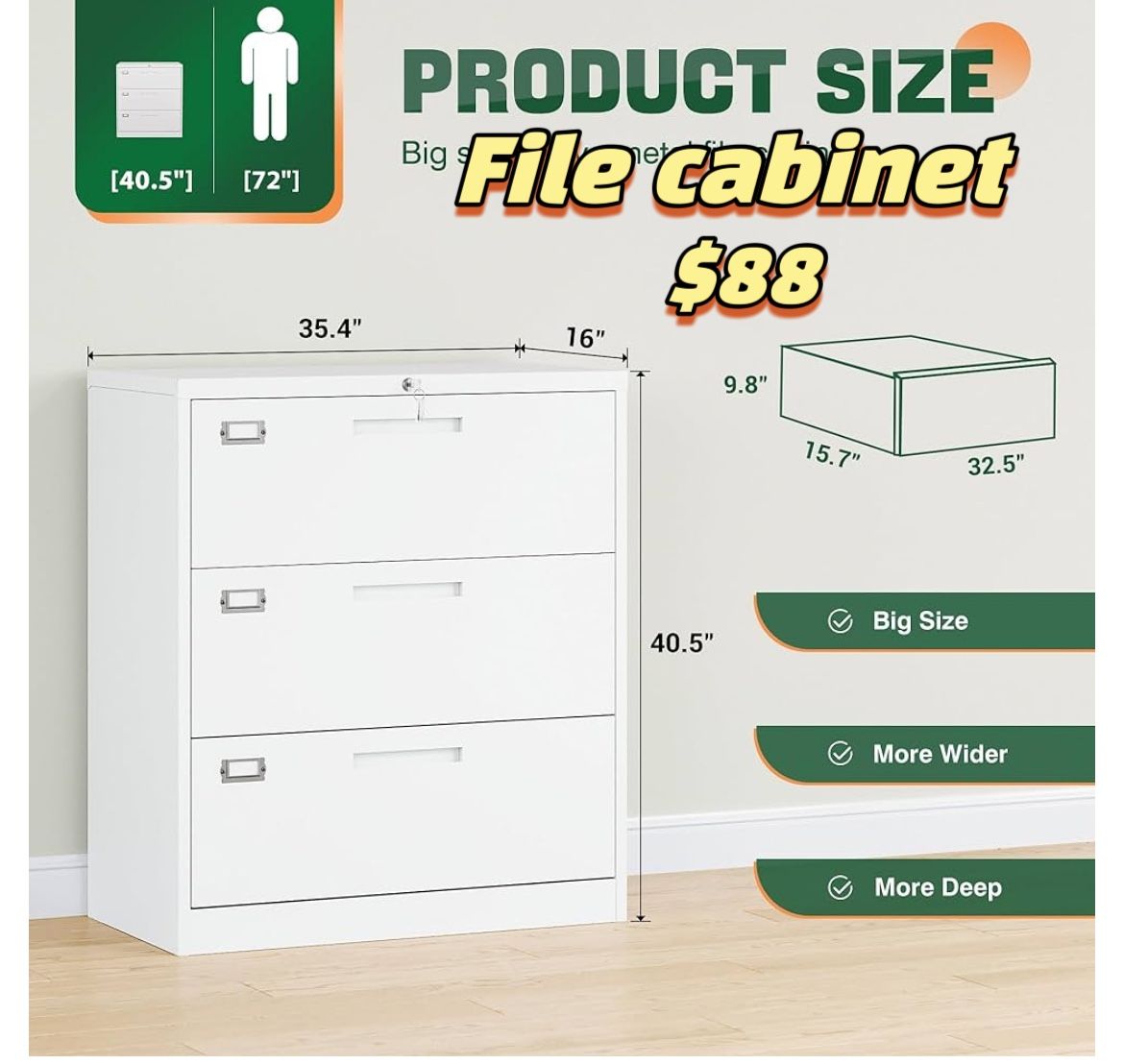 😀 Letaya Lateral 3 Drawer File Cabinets with Lock, Metal Filing Storage Vertical Cabinets,Home Office Furniture for Organization Hanging Letter/Legal