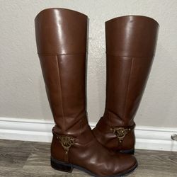 Michael Michael Kors Fulton Harness Boot Women Leather Brown Knee High Boot