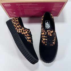 Vans Authentic Creeper Leopard Brown Black Lace Up Sneakers Women 8 Men 6.5