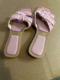 Zara Pink Tweed Flat Slide Sandals