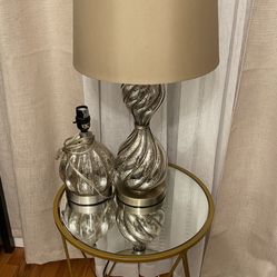 Mirrored Side Table With 2 Lamps 