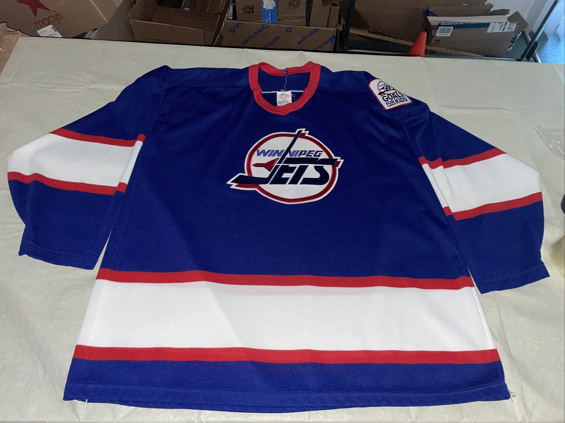 Vintage Winnipeg Jets CCM NHL Jersey Adult Xl Blue Clean 90s W Kids Patch Mic
