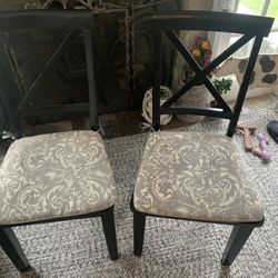 Set Of Two Black Dinning Chairs With Pier One Cushions