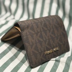 Michael Kors Brown Luggage Logo Medium Slim Bifold Snap Close Wallet