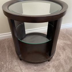 Wood Side Table with Glass Shelves