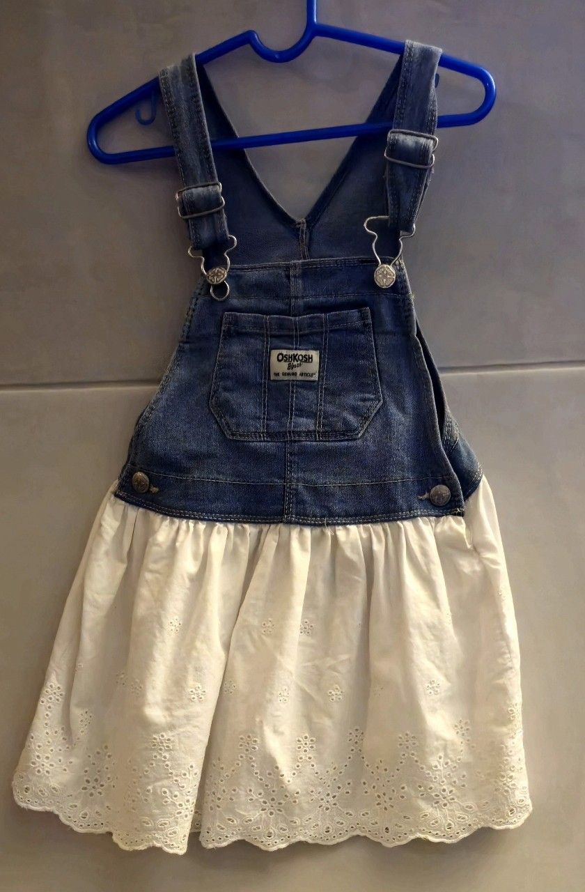 OSHKOSH - GIRLS 4T - DENIM & WHITE EYELET OVERALL DRESS