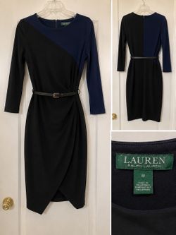Lauren Ralph Lauren Stretch Colorblock Cocktail Dress – Size 8 – Black/Navy
