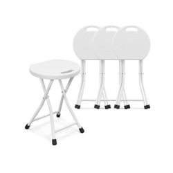 Folding Stool Set - 4 Piece Portable Seating - White - Like New