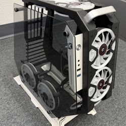 Kediers ATX Gaming PC Case with 7 ARGB Fans – Open Frame / White & Black – Tempered Glass