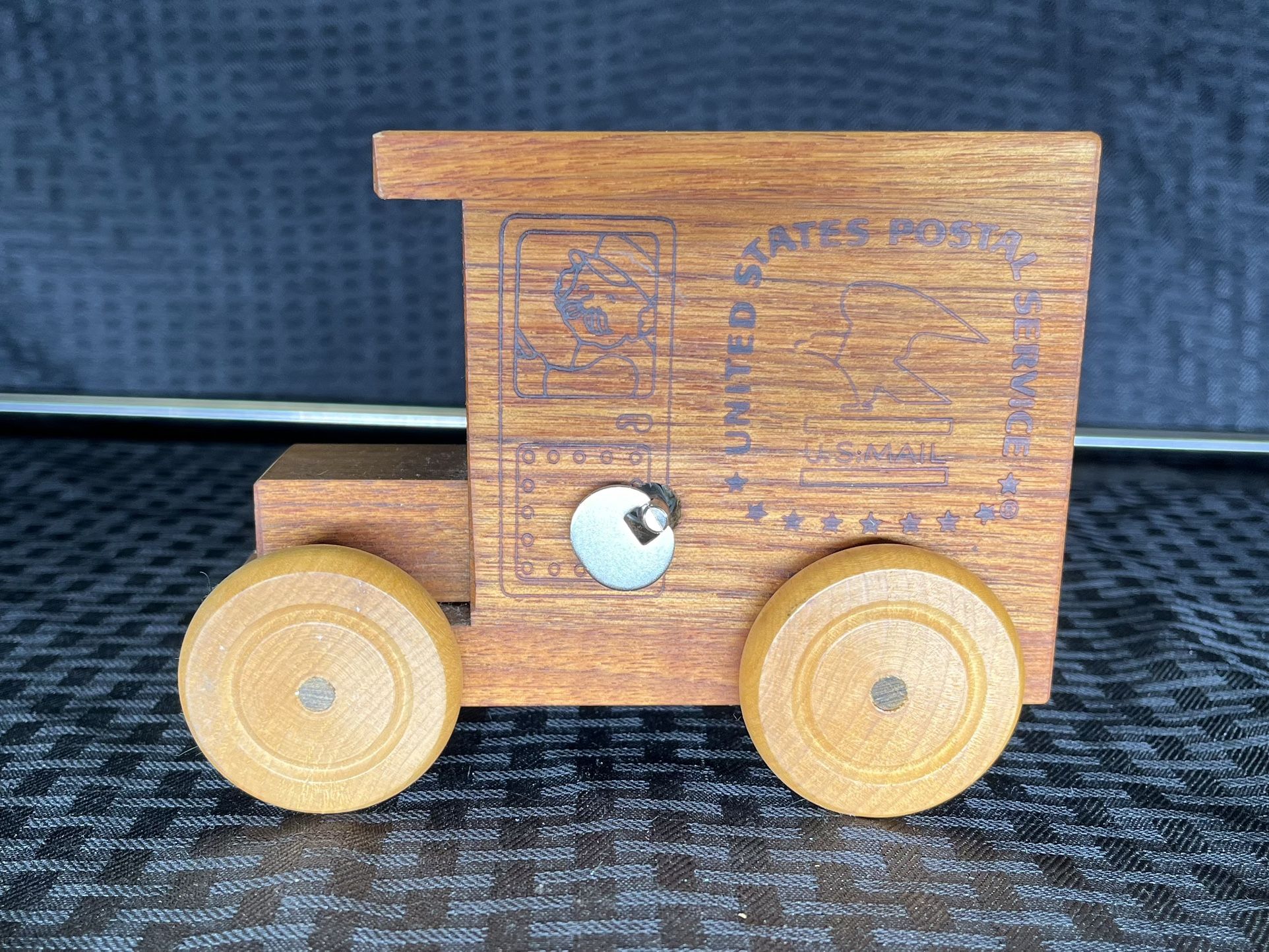 1991 USPS Wood Mail Truck Coin Bank and Music Box