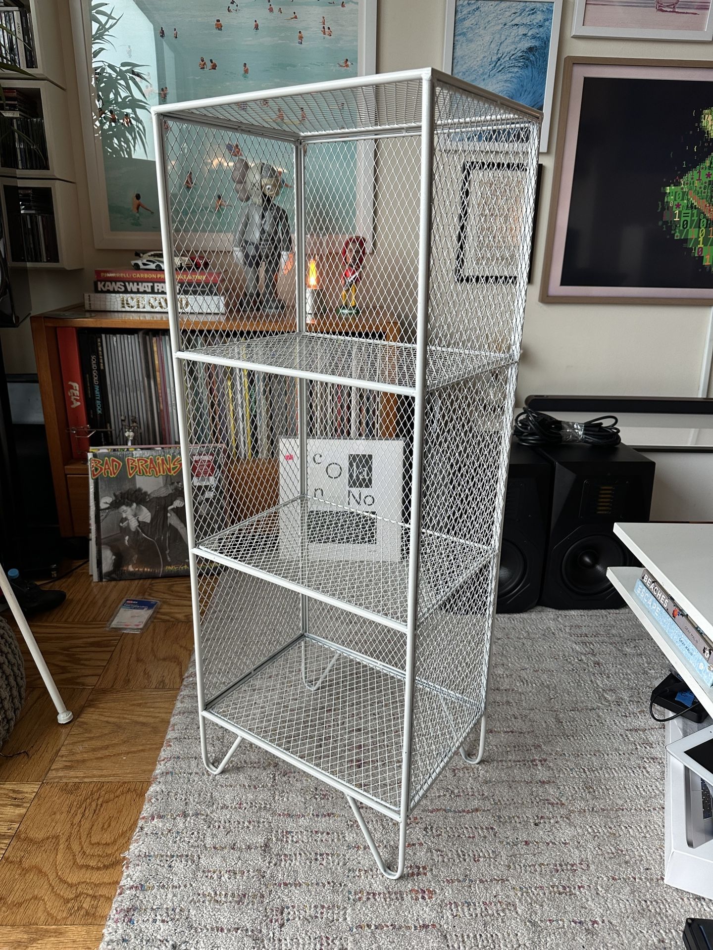 White industrial style bookshelf