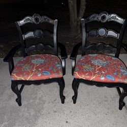 Amazing Pair of Farmhouse French Country Distressed Ladder Back Dining Armchairs