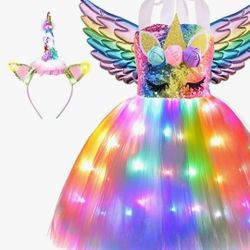 UNICORN LED LIGHTED TUTU DRESS AND LIGHTED HEADPIECE 
