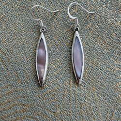 Vintage HANDCRAFTED STERLING SILVER INLAY DANGLE DROP EARRINGS 1.75” In good condition  Marked Sterling