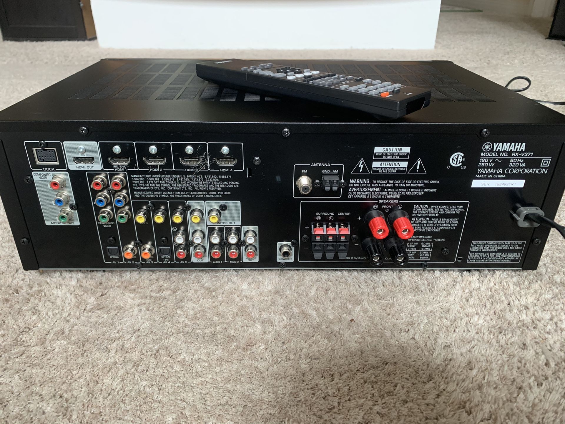 Yamaha 5.1 channel AV receiver with Bluetooth adapter home theater