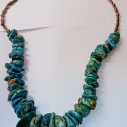 Stunning Silver & Hi Quality Turquoises Necklace 31" Long And 194g Heavy In VG condition