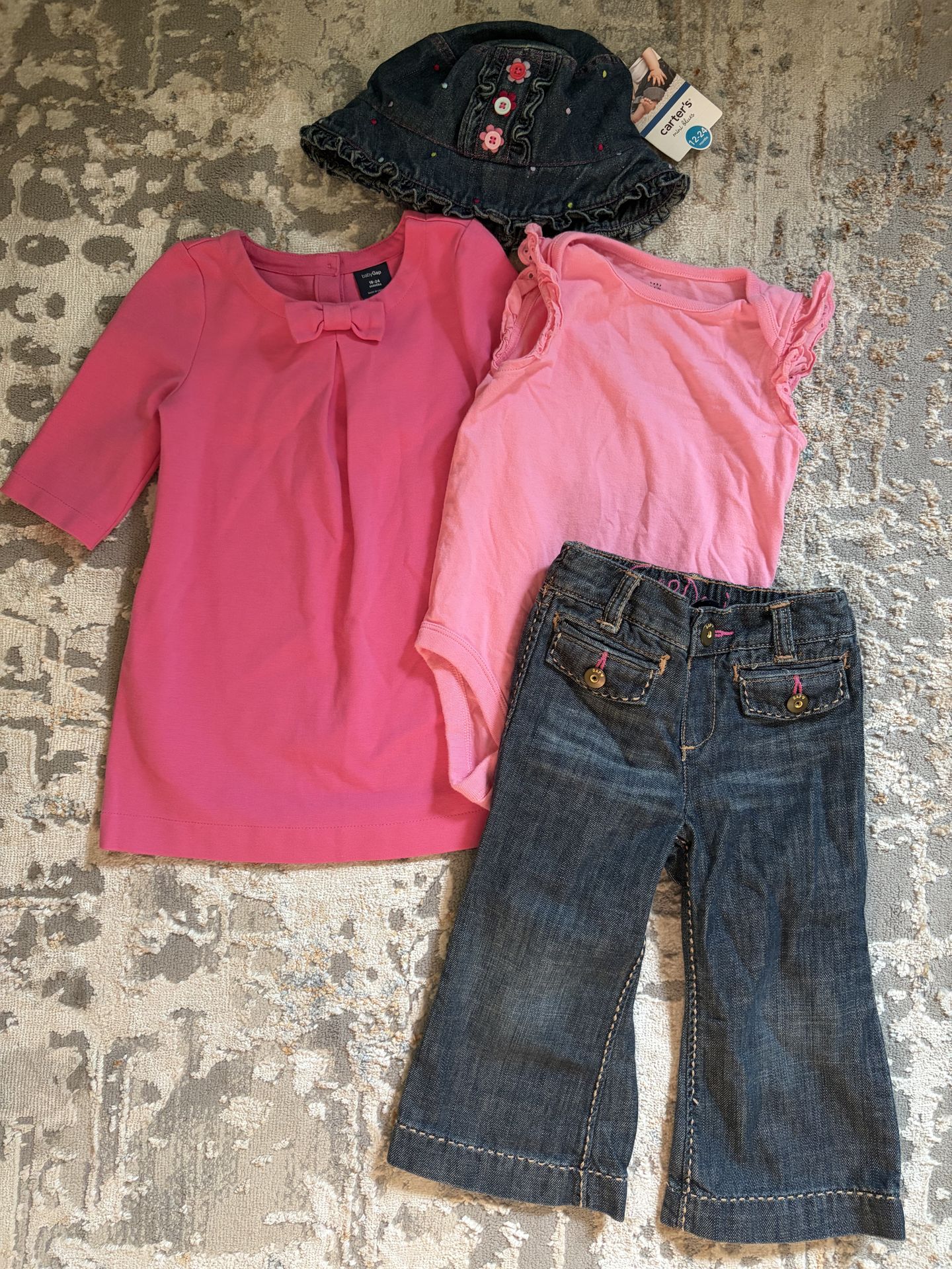 Gap Toddler Girls 18-24m Outfit Flare Jeans Dress Ruffle Tank Hat Pink