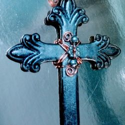 Artisan Pewter Copper Cardinals Cross Necklace