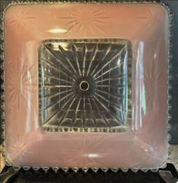 Vintage 1940s Pink Square Ceiling Shade with Hobnail Edges 11.25”