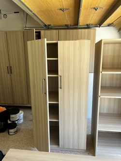 garage storage cabinets and table