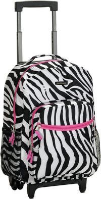 Rockland Double Handle Rolling Backpack, Pink Zebra, 17-Inch ⭐️NEW⭐️