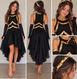 Black and Gold Sequin High-Low Dance Dress Set