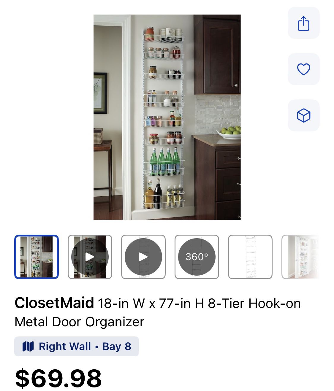 ClosetMaid 18-in W x 77-in H 8-Tier Hook-on Metal Door Organizer Pantry Closet