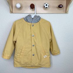 Zara Unisex Kids Yellow Button Up Parka Hooded Jacket