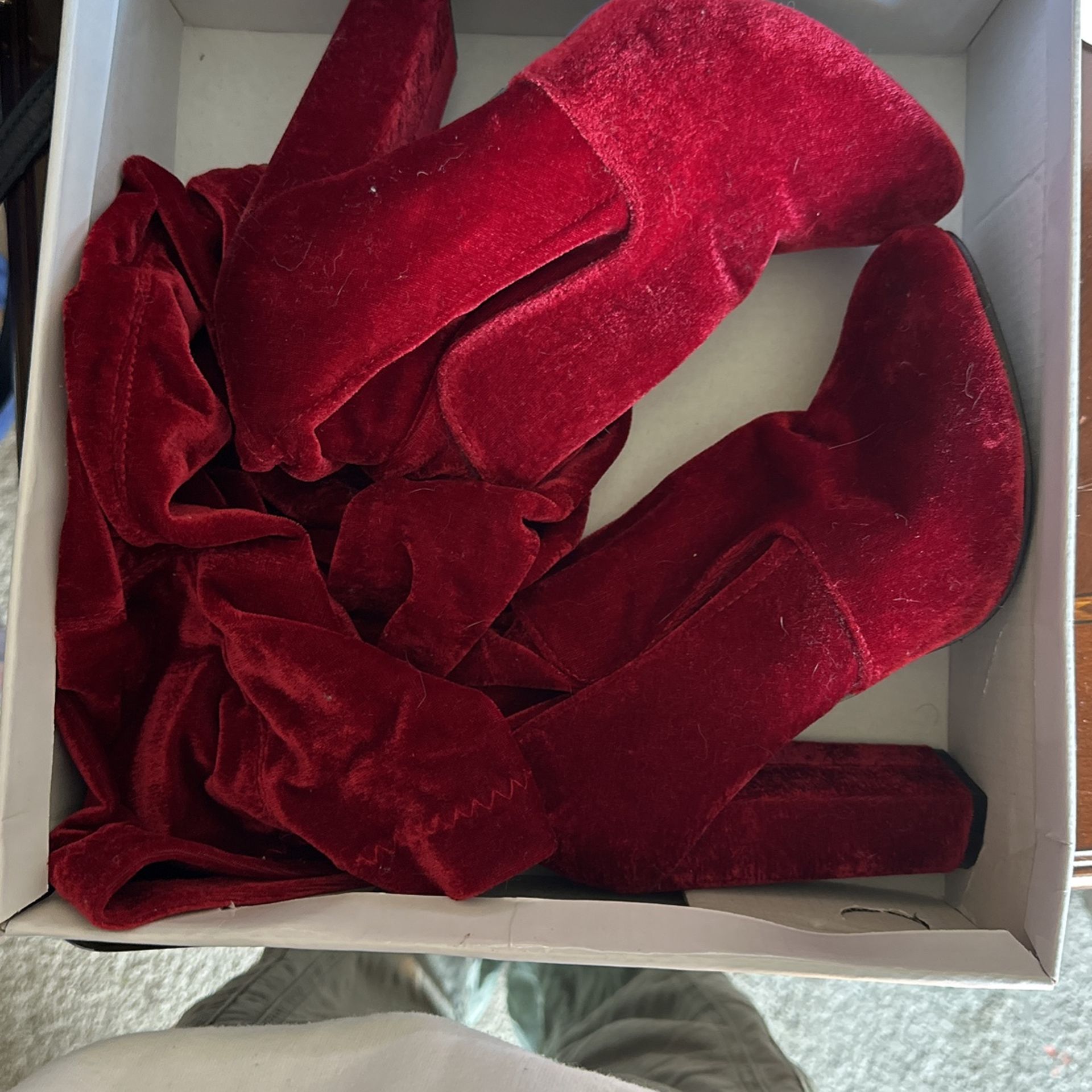 Red Velvet Thigh High Boots