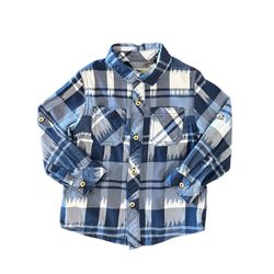 Genuine Kids By Oshkosh Toddler Boys Blue Plaid Button Up Long Sleeve Shirt 3T