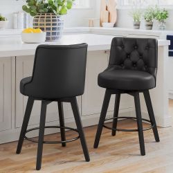 26" Counter Height Swivel Bar Stools with Solid Wood Frame Set of 2 - 26" H - Black