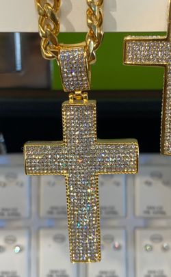 Stainless Steel Miami Cuban Chain & iced Out Cross