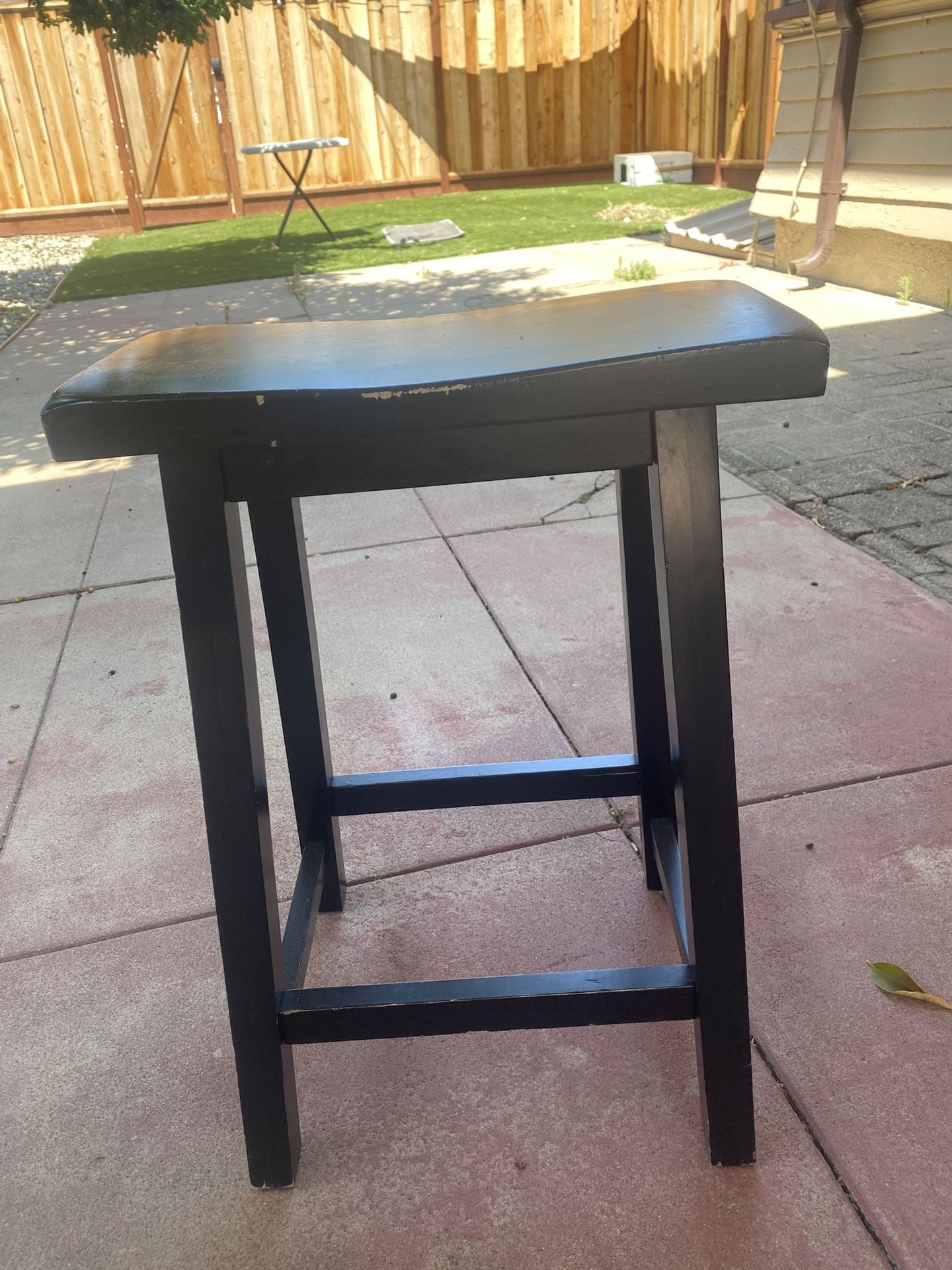 Black Finish Solid Wood Dining Stool with Wood Seat