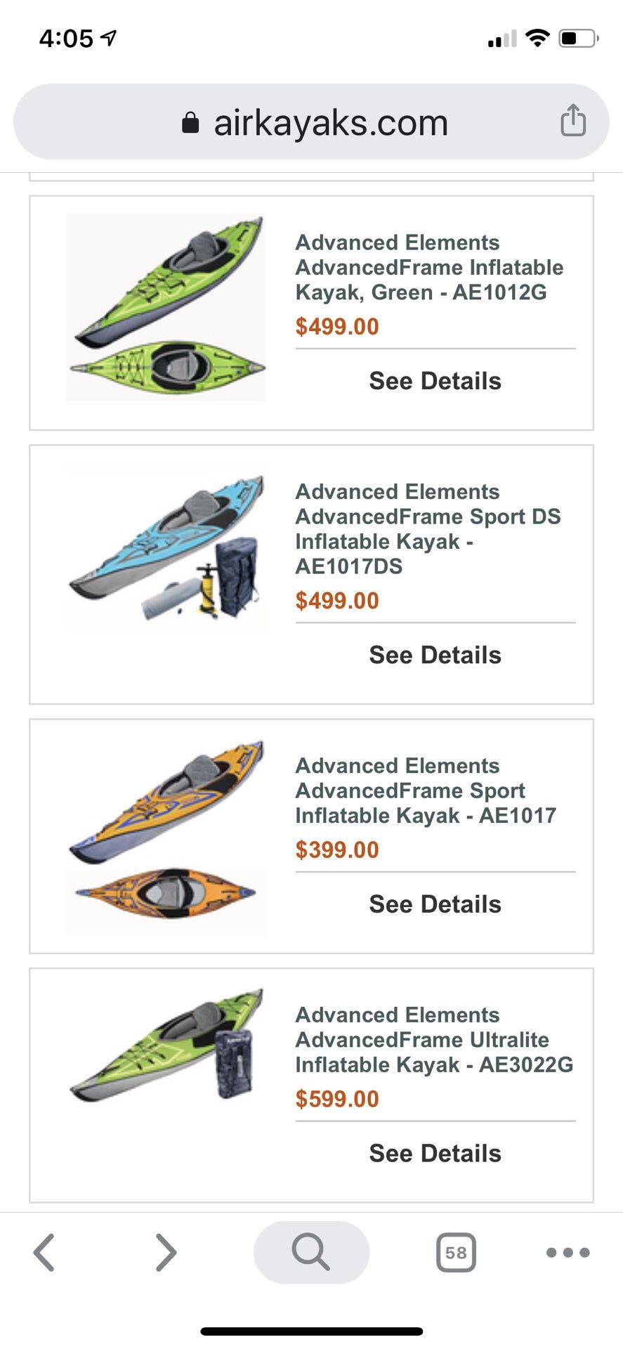 Blow up kayak for sale from Advanced Elements