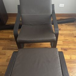 Armchair and ottoman, dark brown