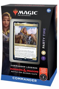Complete Magic: The Gathering Commander deck from the Commander Legends: Battle for Baldur's Gate series. This 'Party Time' deck is white and black an