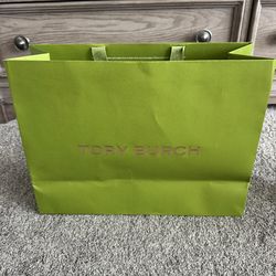 Empty Tory Burch Lime Green Paper Shopping Bag