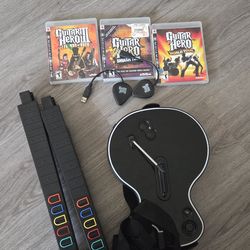 PS3 Guitar Hero Game bundle with guitars and dongles