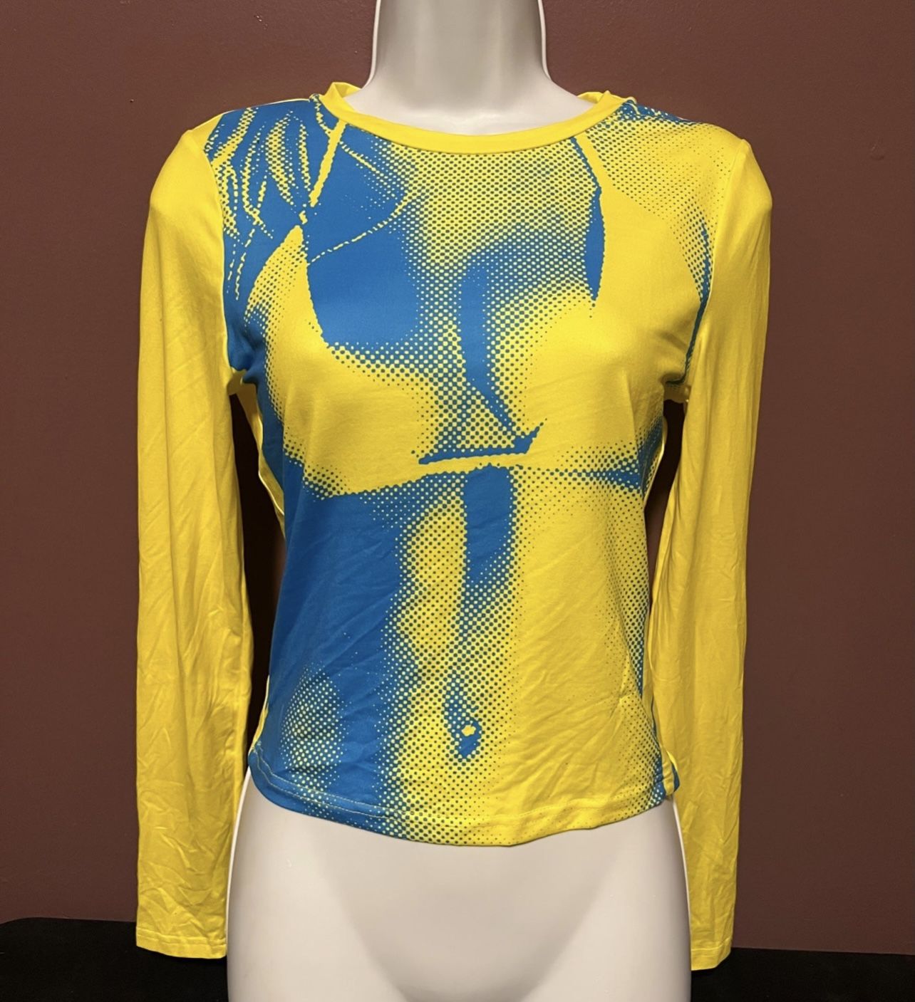 New Yellow & Blue Longsleeve Top Fits Small
