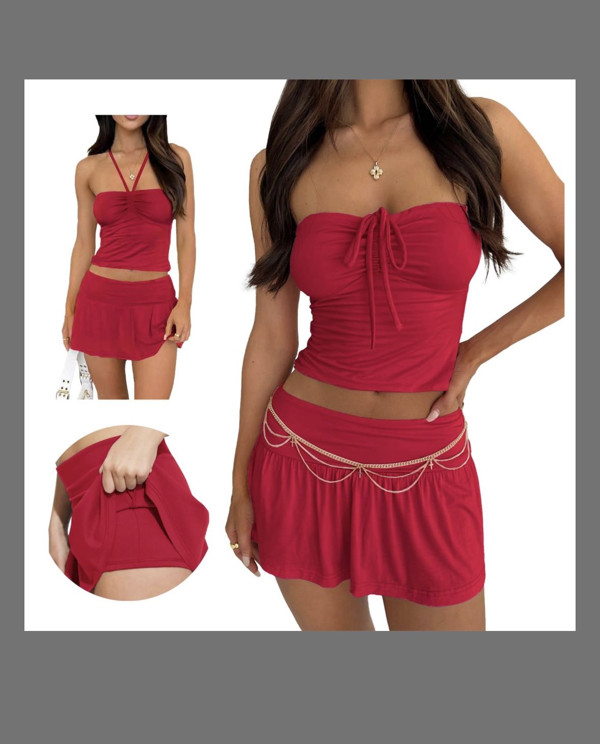 Red Two Piece Summer Skirt And Top