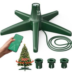 CreiYuan Rotating Christmas Tree Stand, Thickened ABS, Sturdy 5-Legged Design, Includes 3 Adapters & Sockets, Supports Up To 7.8ft Rotating Tree Stand