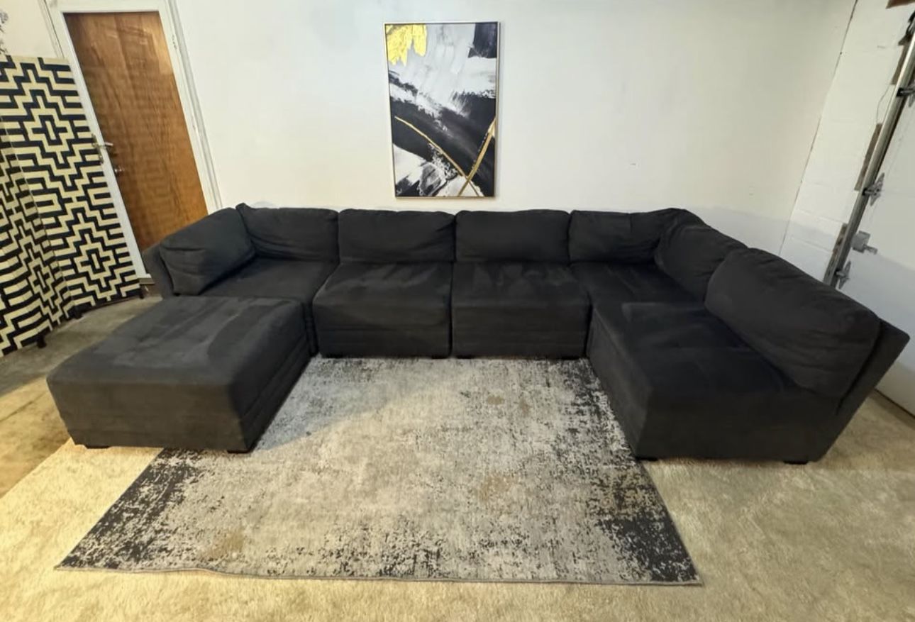 Gray 5-Seater Modular Sectional Sofa with Storage and Ottoman
